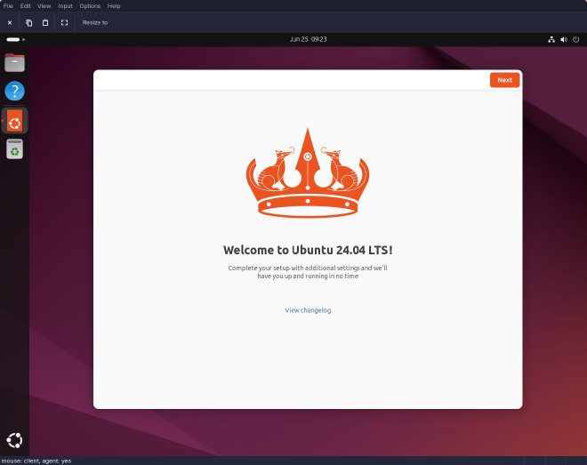 gnome desktop from ubuntu 24.04 lts running in spice viewer