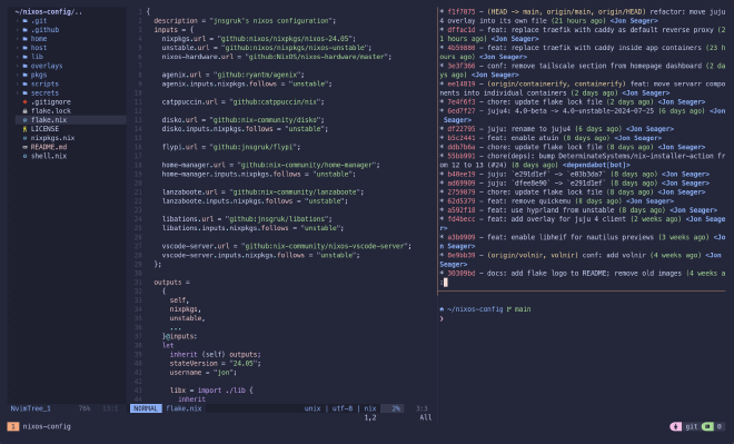 the alacritty terminal emulator showing a tmux session with neovim loaded