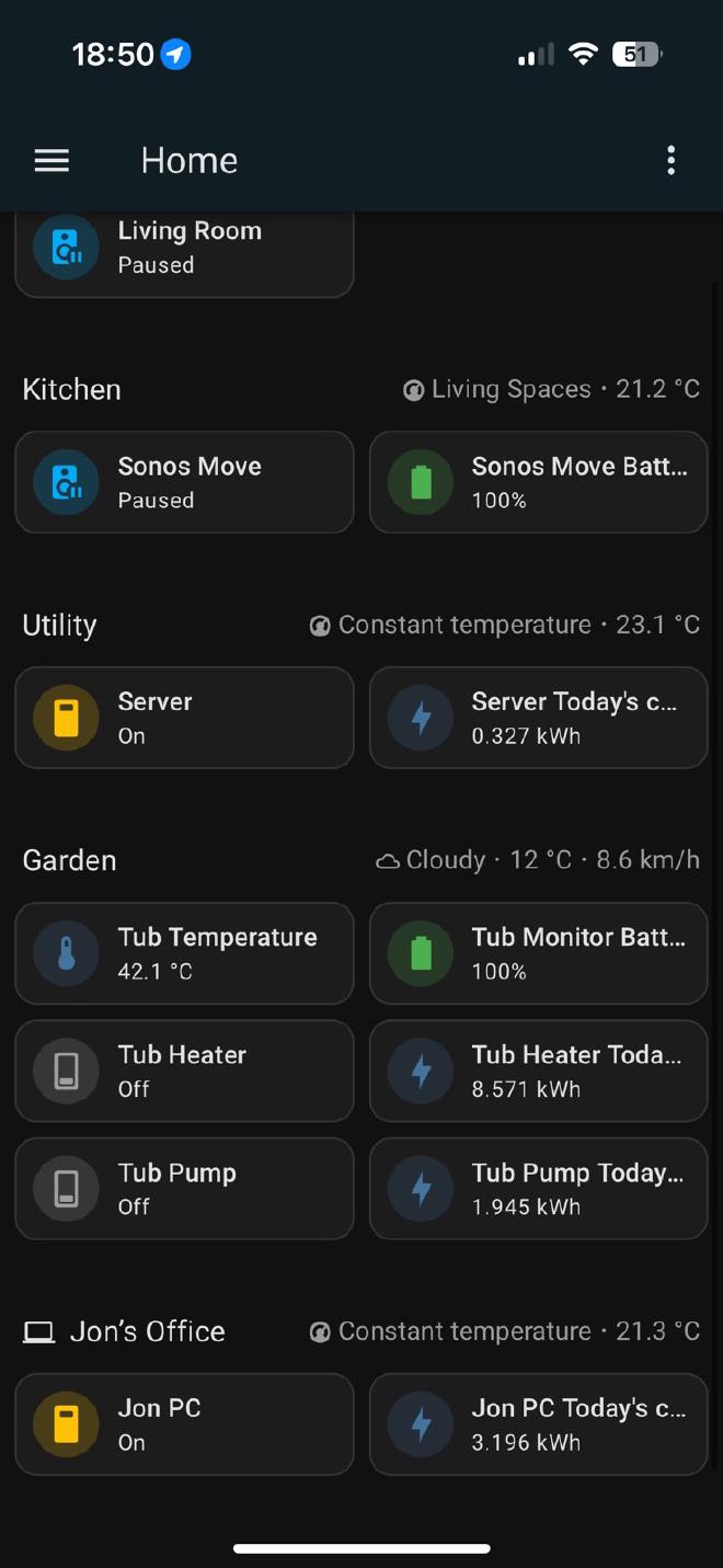 a screenshot of the Home Assistant iOS app displaying my newly created dashboard