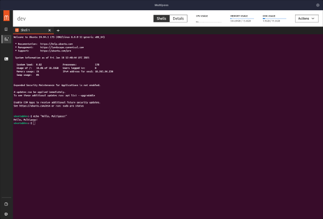 Screenshot showing a terminal visible on one of the configured instances in Multipass