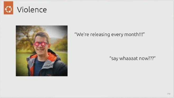 a slide depicting my profile picture, but with laser eyes and the title “violence”