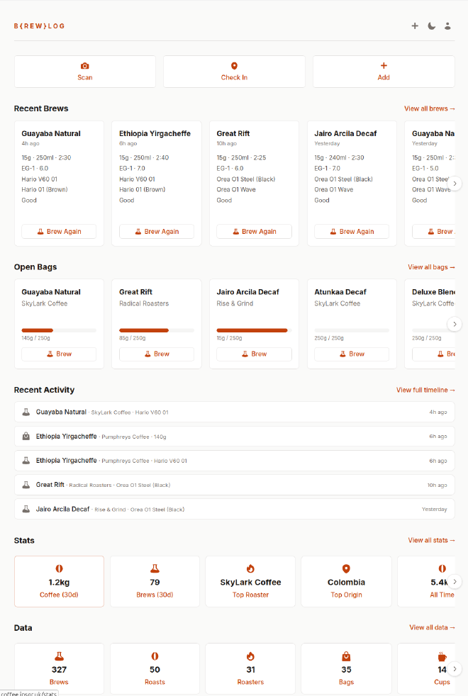 brewlog landing page
