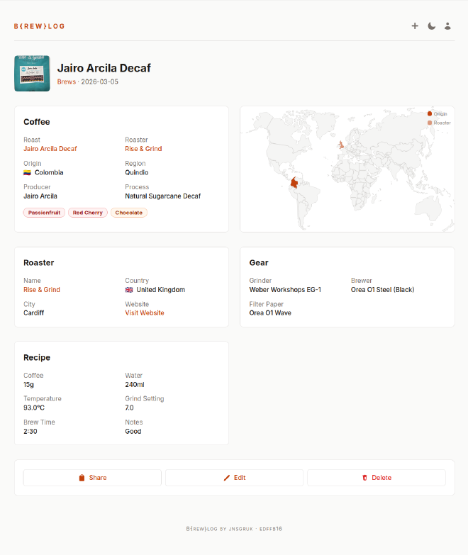 detail of a specific brew in the application